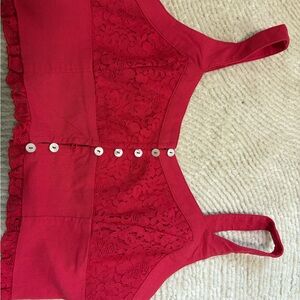 Red Lace Button-Up Crop Top